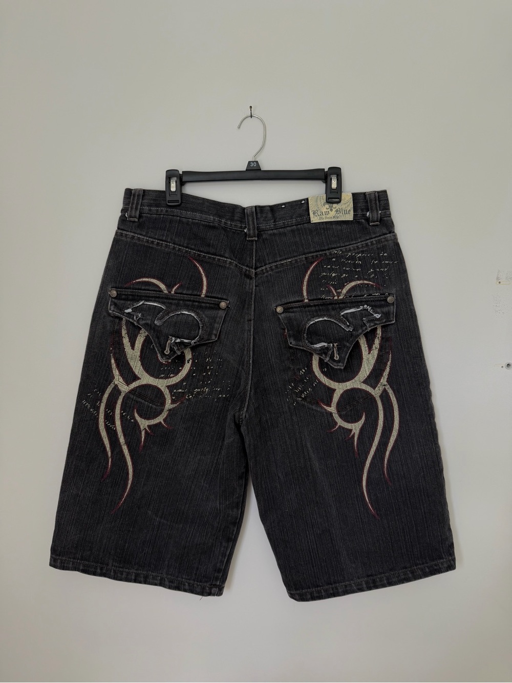 Y2K Baggy Raw Blue Denim Shorts with Unique Design and Embroidery